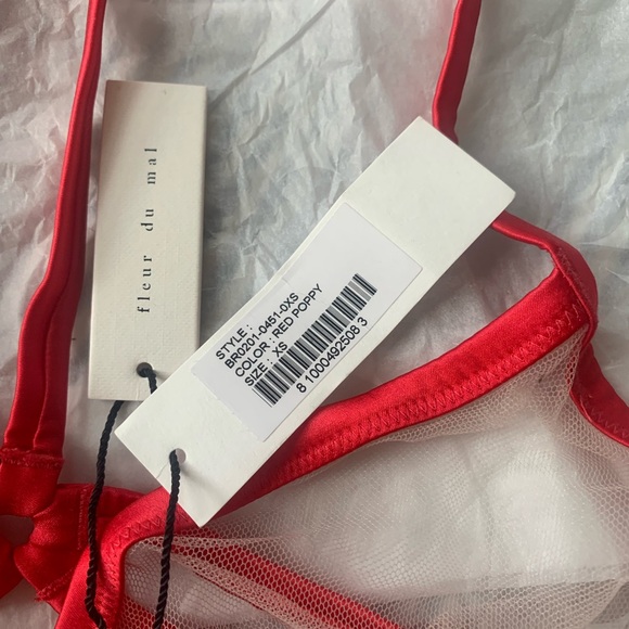 fleur du mal luxe strappy bondage bra red poppy xs nwt - Picture 3 of 5